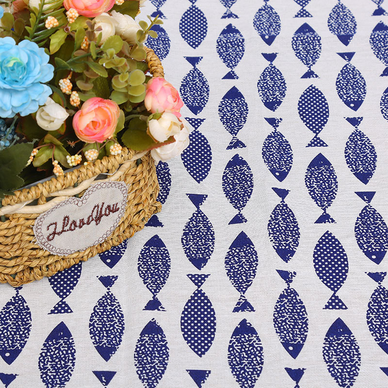 Picture of Wholesale curtain background cloth animal pattern small fish small panda rabbit cotton linen fabric factory in stock