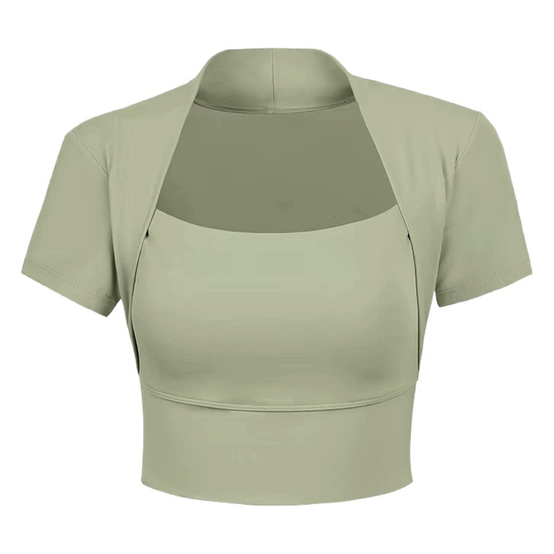 Yoga clothes with chest pad for women 2023 new running fitness sports short sleeve top high-end Pilates training tight