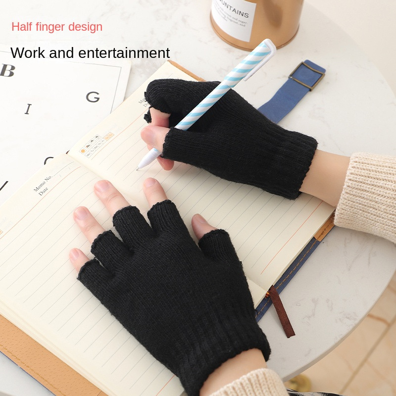 Picture of Autumn and winter new men's knitted half-finger gloves Jacquard five-finger riding warm open finger typewriter factory wholesale
