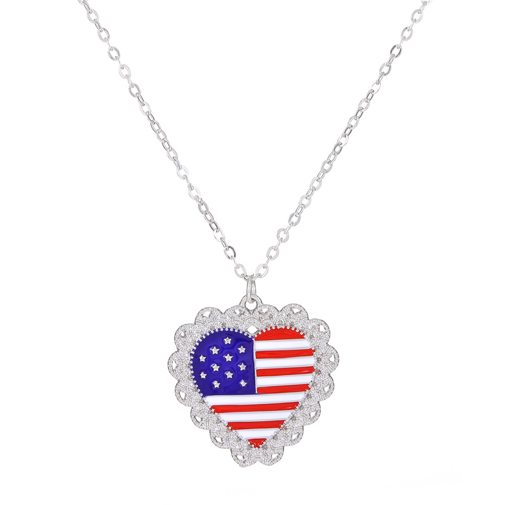 Picture of European and American Ins American Independence Day Series Necklace suit Fashion Simple Diamond-encrusted Wings Love Pendant Clavicle Chain
