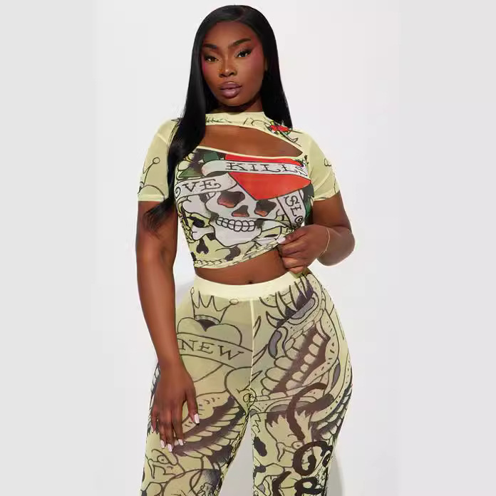 2024 summer positioning printing fashion casual short sleeve suit
