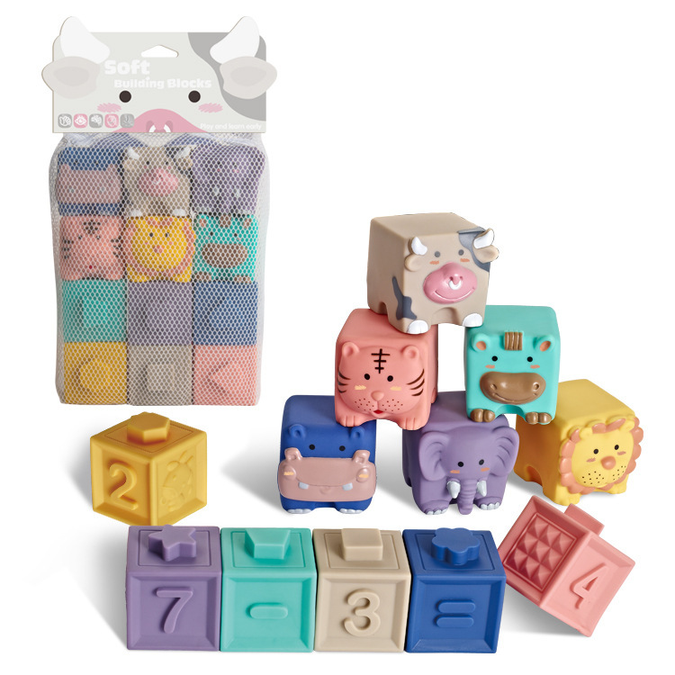 Picture of Cross-Border baby building blocks can be chewed boiled Amazon children's soft rubber embossed building blocks baby educational toys