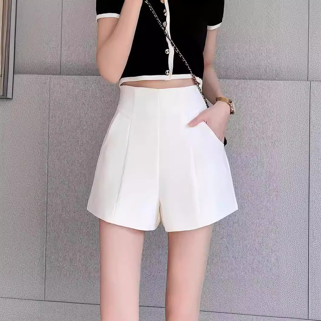 White Suit Shorts Women's Summer 2024 New High Waist Loose Wide Leg Pants Slimming All-match Casual A- shaped Hot Pants