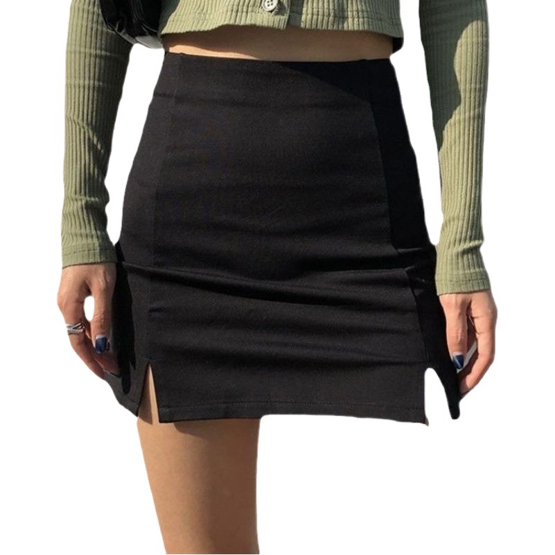 Autumn New High waist thin niche A- line skirt irregular pantskirt women's small black skirt