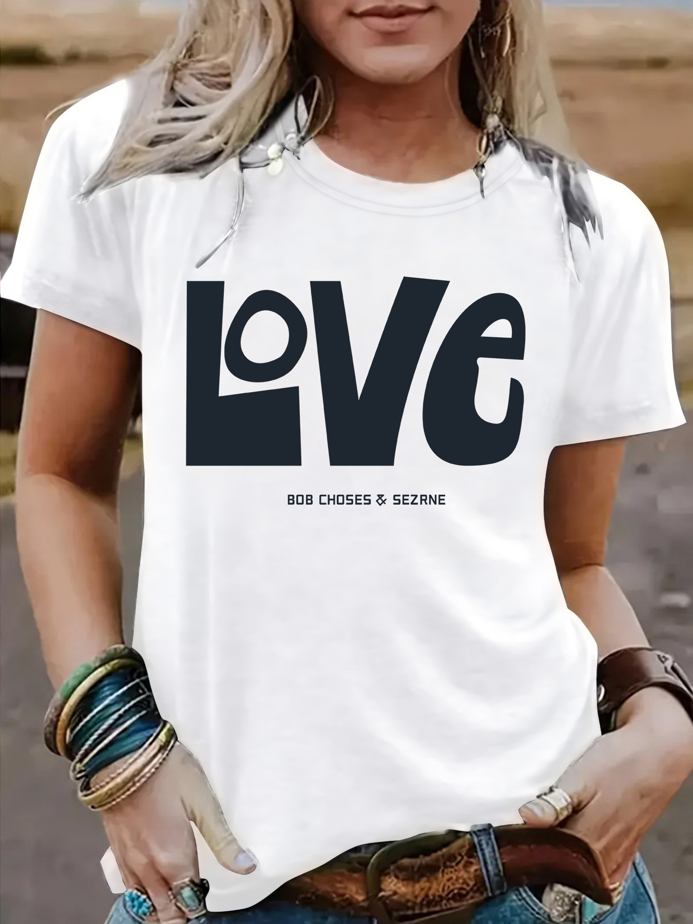 Amazon Cross-Border E-Commerce Export Short-Sleeved Women's T-Shirt Love Letter Printing Loose Fashion T-Shirt Export