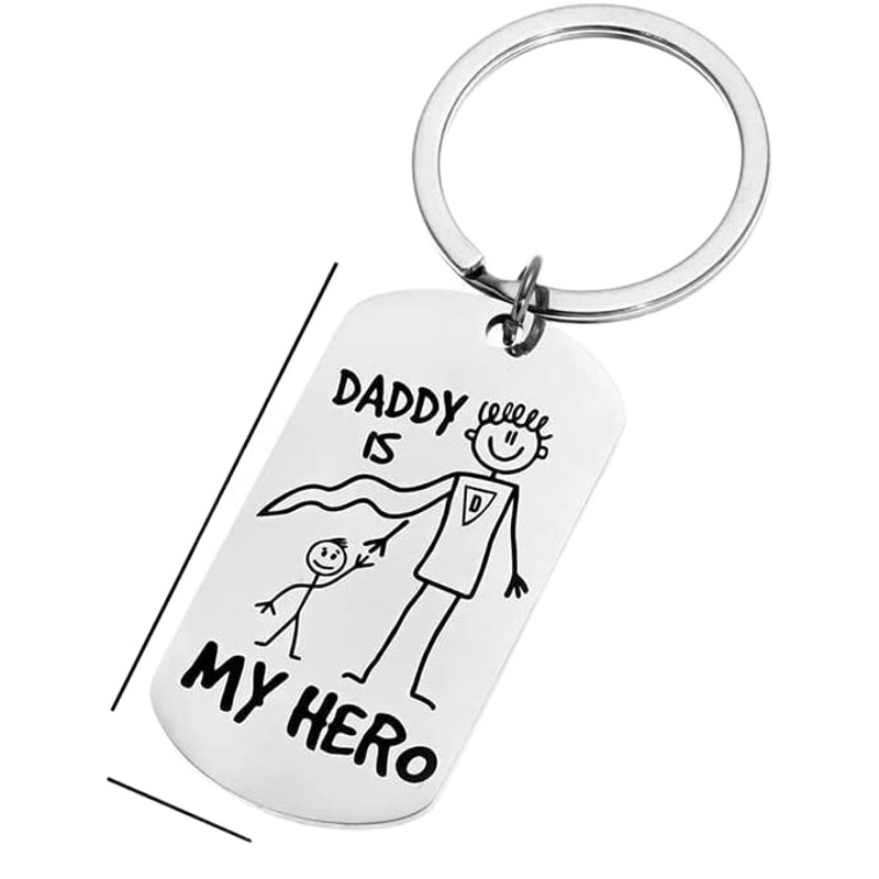 Amazon Hot Sale Father's Day Gift DADDY IS MY HERO Creative Cartoon Stainless Steel Keychain Cross Border
