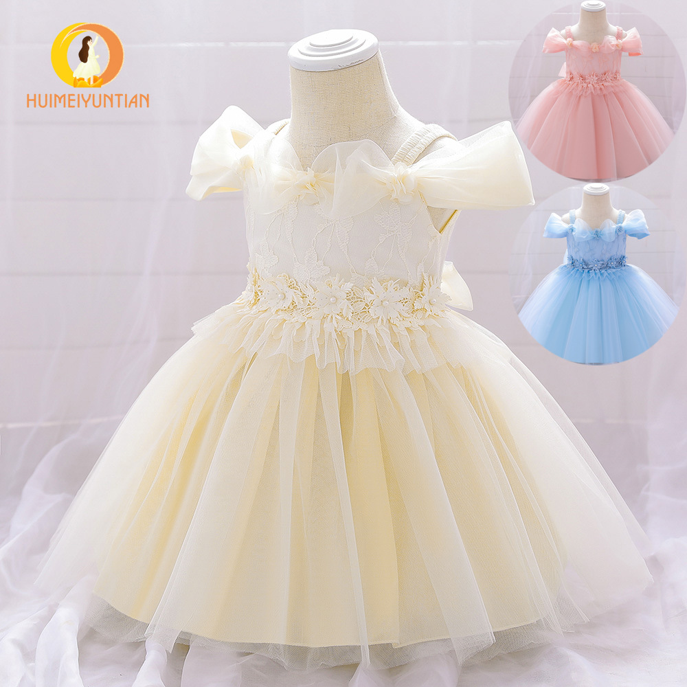 2025 Amazon New Baby One Shoulder Puff Sleeve Children's Dress Princess Dress Full Moon Washable Dress for Women
