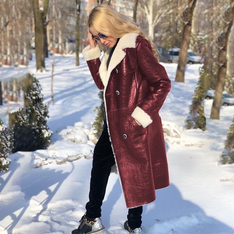 Picture of Winter leather coat Export Nordic Winter Snow Mid-length Warm PU Leather Coat Women's Coat