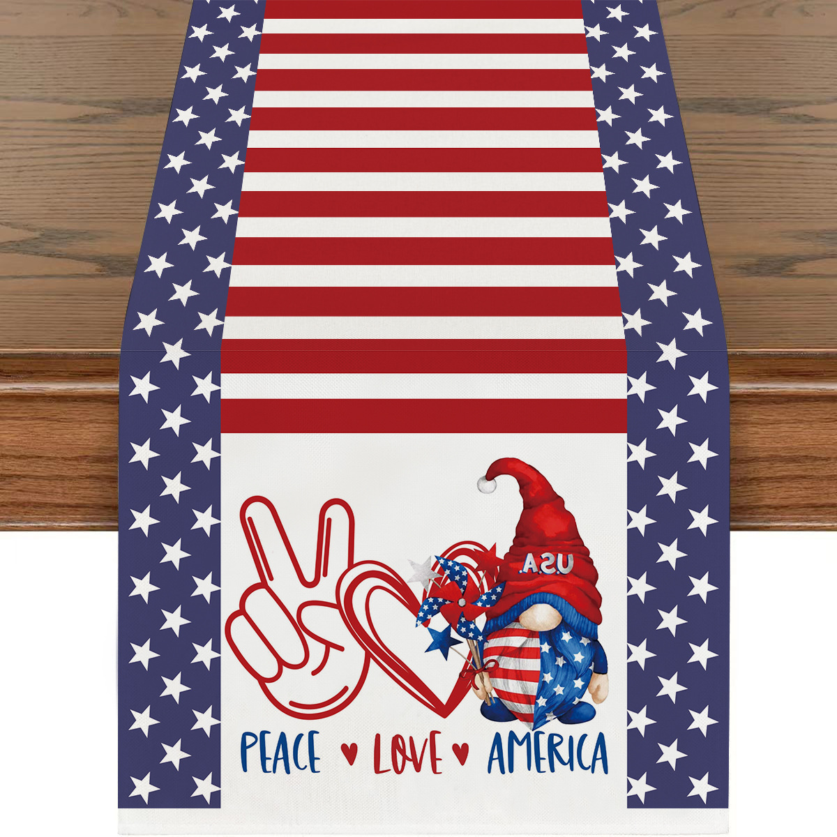 Picture of Explosions US Independence Day Decorative Table Runner Linen Star-stripe Printed Tablecloth Patriot Holiday Atmosphere Table Runner