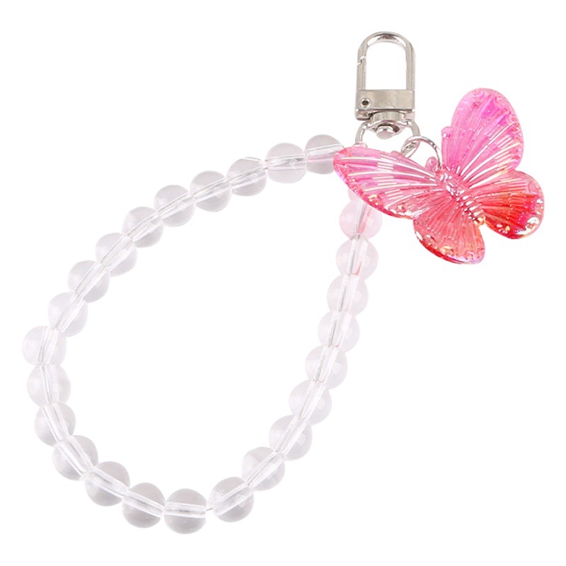 New Creative Beads Bracelet Chain Ornaments Car Keychain Pendant Cute Colorful Acrylic Butterfly Bag Hanging Ornaments