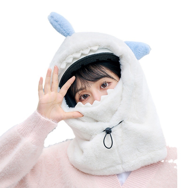 Picture of Tiktok shark hat mask integrated ear protection autumn and winter cycling warm pullover ski hat large capacity helmet hat tide