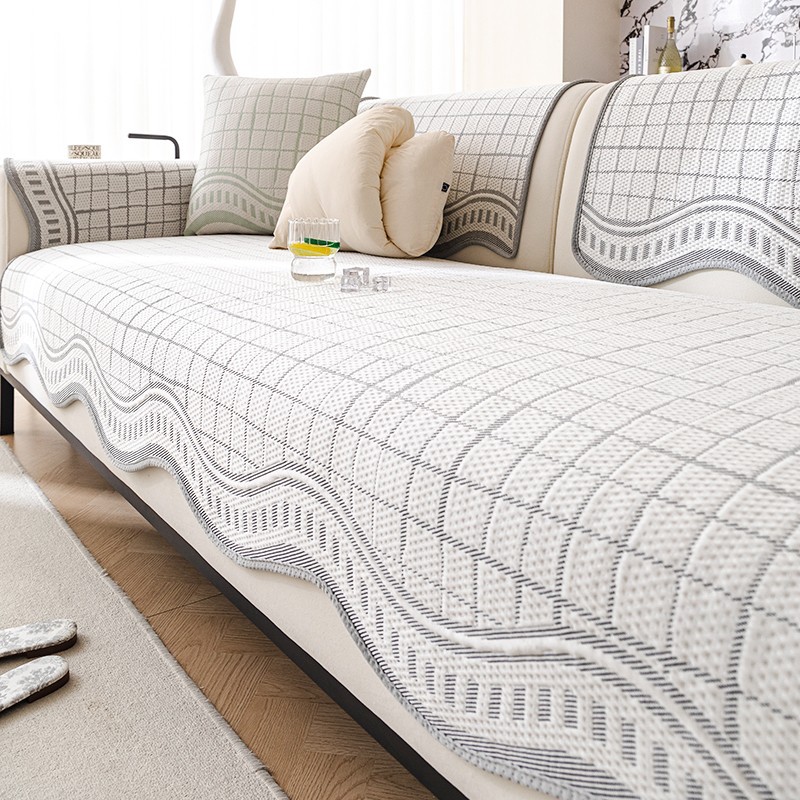 Summer Ice Silk Cool Bean Sofa Cushion Cool Silk Fabric Straight Sofa Mat Cushion Summer Non-Slip Sofa Towel