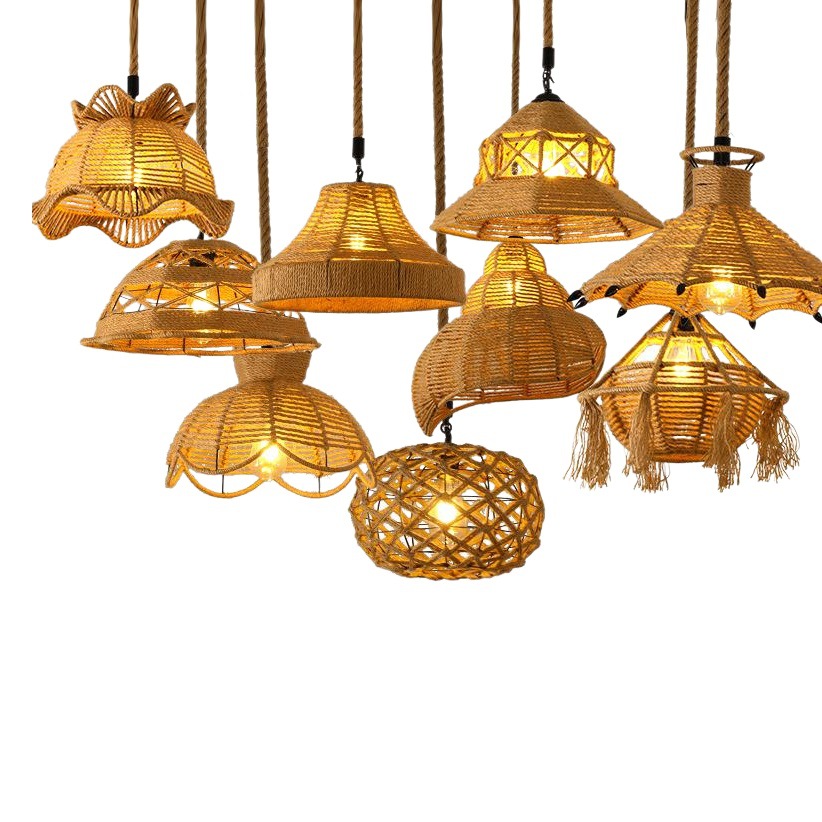 Hemp Rope Chandelier Retro Creative Stylish Art Lampshade Chinese Zen Antique Outdoor Bedroom Restaurant Lighting Fixtures