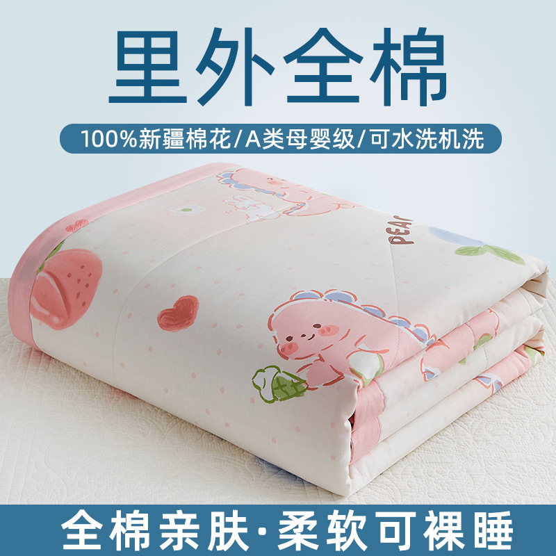 Picture of Machine washable Class A Mother and Child Pure Cotton Summer Cool Quilt Cotton Air-conditioning Quilt Children's Pure Cotton Summer Quilt Cartoon Thin Quilt Core 1