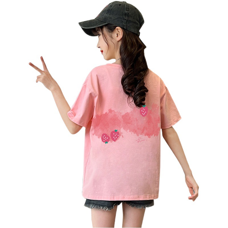 Picture of Girls' Short-sleeved Pure Cotton T-shirt Summer New Arrival Loose Sports Cartoon Printed Top Western Style Half-sleeved T-shirt Girls' Children's Wear