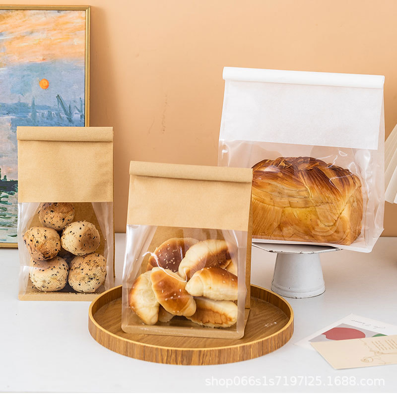 Toast bag wire curl bread bag window self-sealing West Point leather cotton paper bag 450g toast bag logo