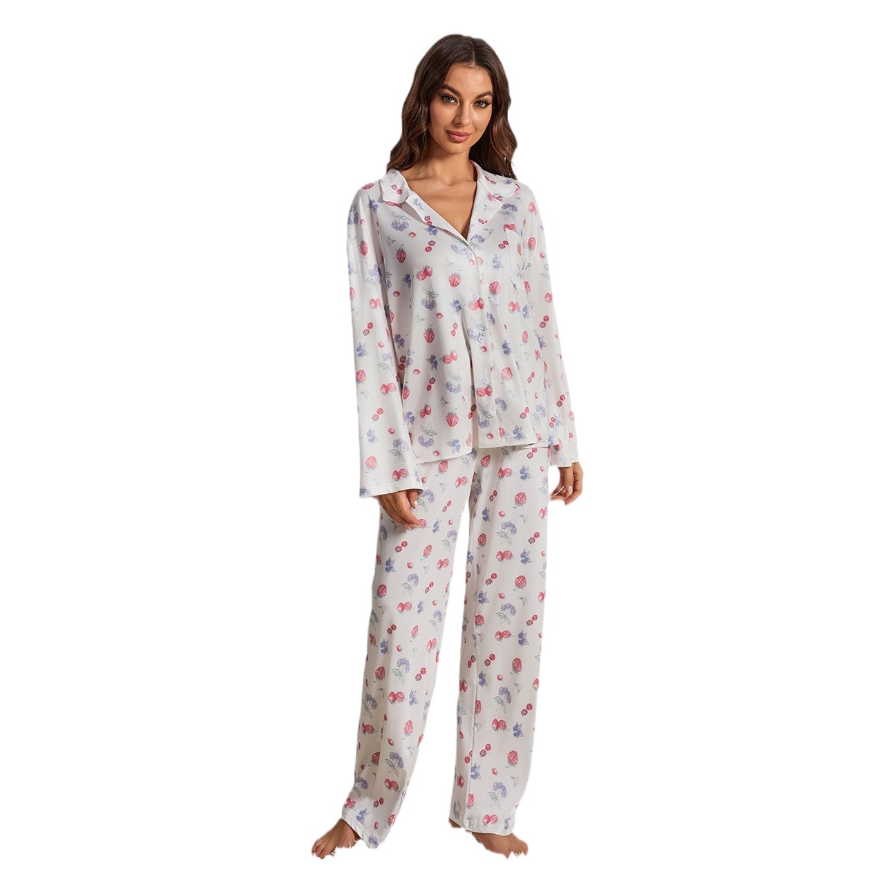 European and American Cross-border Amazon New Long-sleeved Printed Pajamas Split Irregular Pants Loose Suit Women's Home Clothes