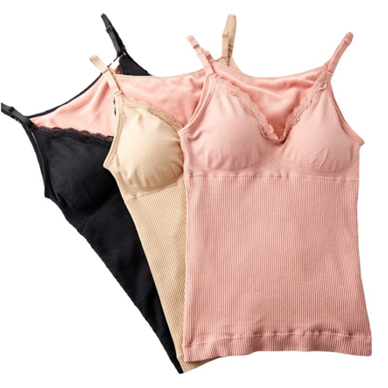 Picture of Autumn and winter New Hot warm vest seamless V-neck flower lace one-piece fixed Cup slim base underwear