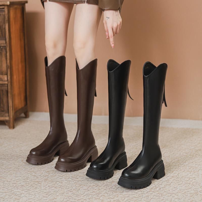 V-mouth small thick-soled boots 2023 autumn new thick heel but knee-high knight boots boots ins