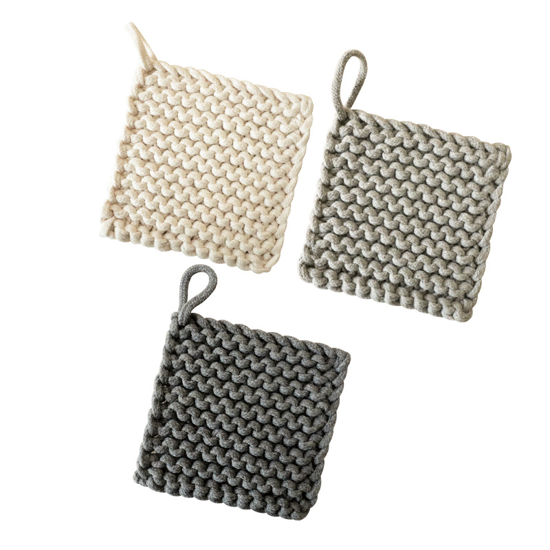 Picture of Handmade Cotton Coaster Scandinavian Style Plain Woven Insulation Pad Square Coaster Household Plate Mat Bowl Mat Square Mat