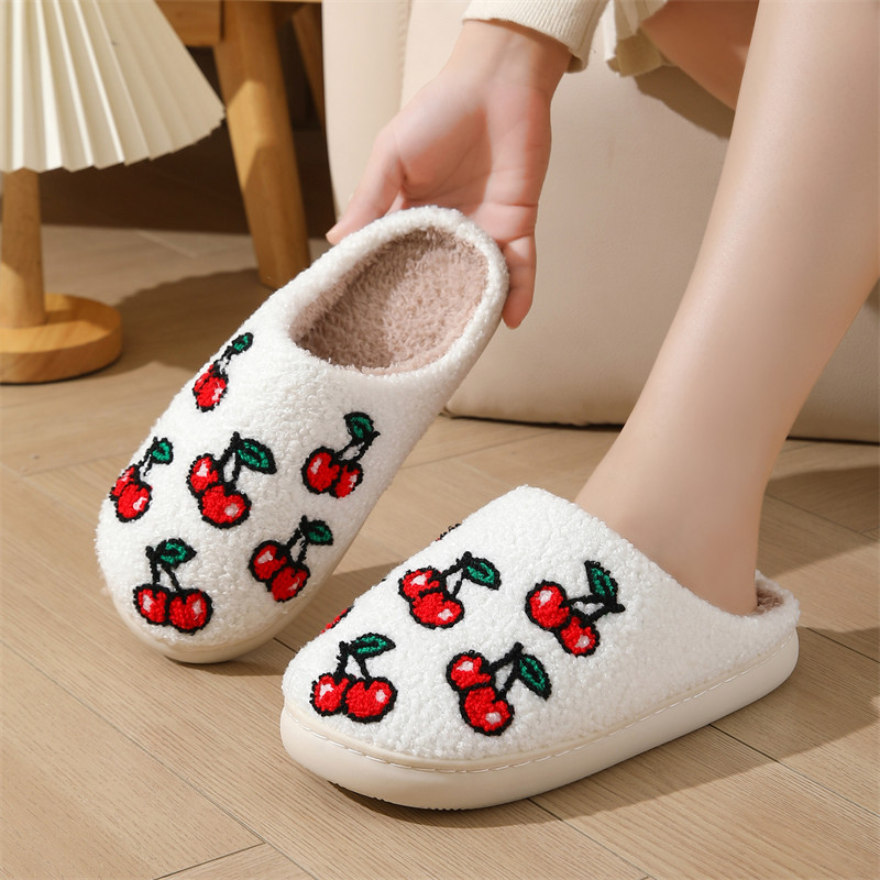Cross-border winter cherry cotton slippers women's wholesale household indoor non-slip warm slippers autumn and winter home TEMU hair generation