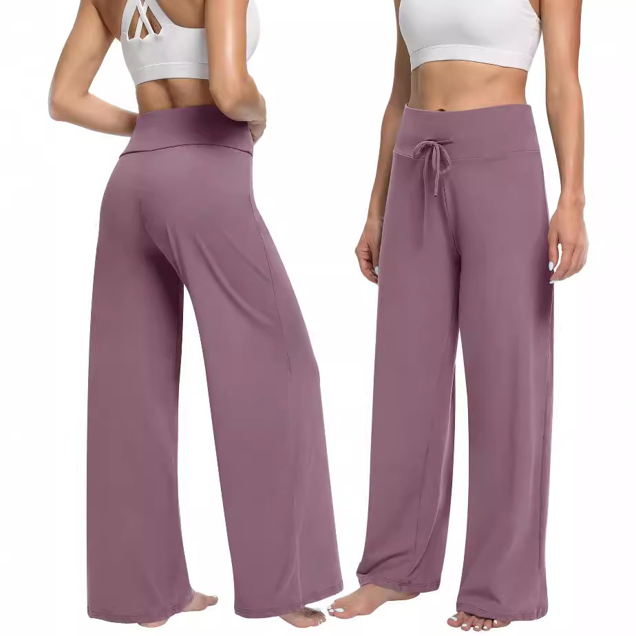Amazon Slimming High-Waist Fitness Wide-Leg Pants Zero-Sense Waist Drawstring Wide-Leg Pants Fitness Sports Casual Trousers for Women