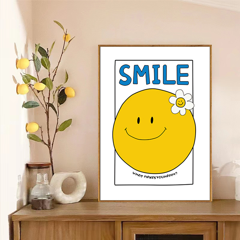 SMILE illustration South Korea ins style smiley face decorative painting simple cute bedroom children's room decoration painting bedside hanging painting