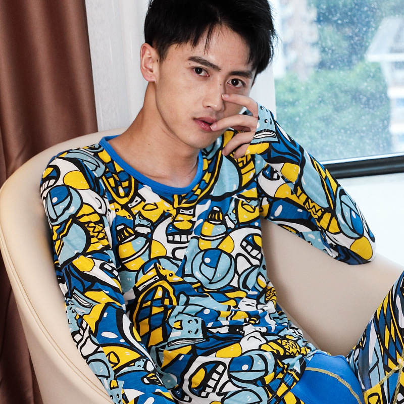 Picture of Men's Cotton Autumn and Winter Single-Piece Autumn Clothes Thin Warm Top Slim-Fit Tight Base Shirt Round Neck Base Underwear