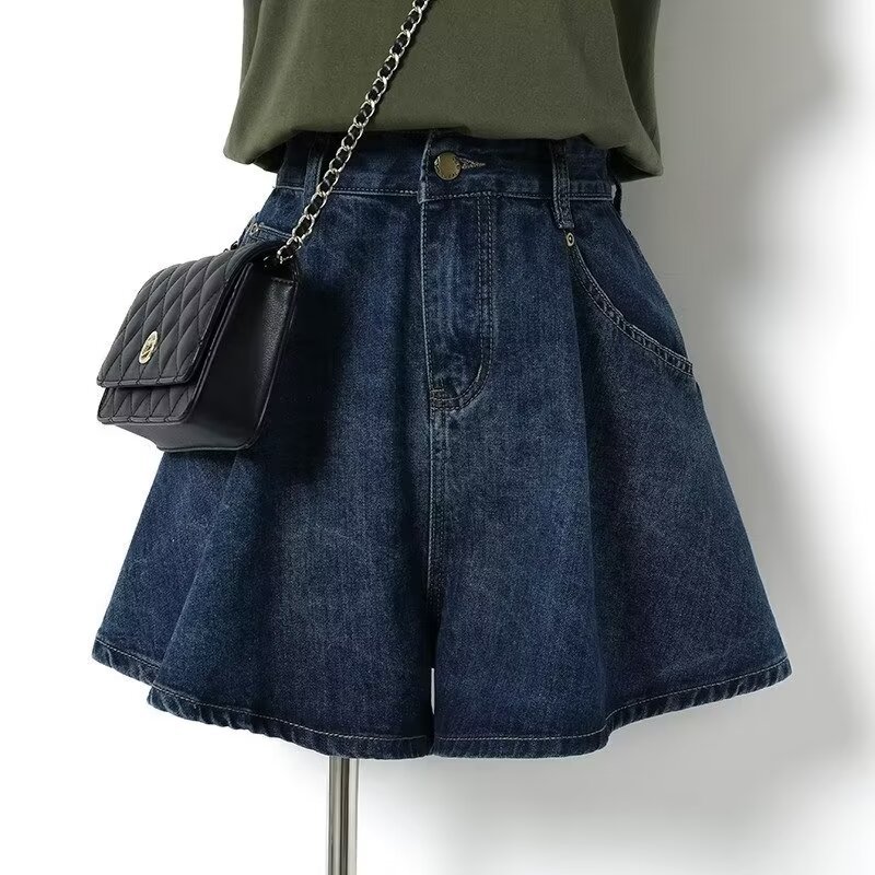 plus size Denim Shorts Women's Summer Thin Loose Slimming Wide Leg Pants chubby girl High Waist Hip Covering All-match Hot Pants with A- line