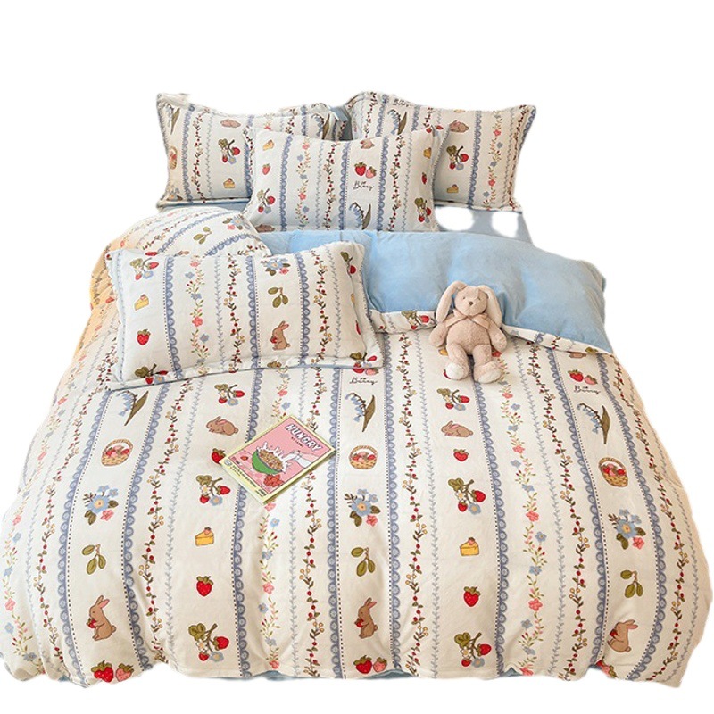 Winter milk velvet four-piece coral velvet double-sided flange fleece-lined quilt cover bed sheet fitted sheet three-piece set Wholesale