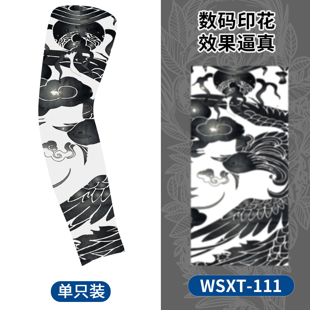 Picture of Summer Riding Sunscreen Tattoo Sleeve Simulation Tattoo Quick-drying Arm Protector Outdoor Sports Sunshade Breathable High Elastic Ice Sleeve