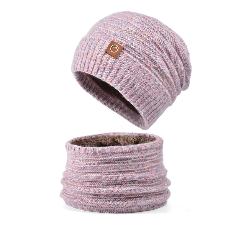 Picture of Winter two-color hat scarf two-piece outdoor cold-proof warm knitted wool hat fleece-lined ear protection cap for women