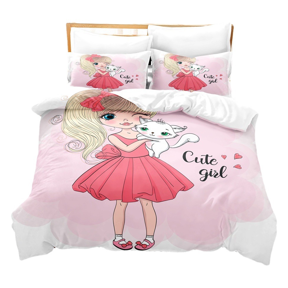 Cross-border home textile cartoon dancing little girl three-piece set Amazon AliExpress digital printing to map samples can be ordered