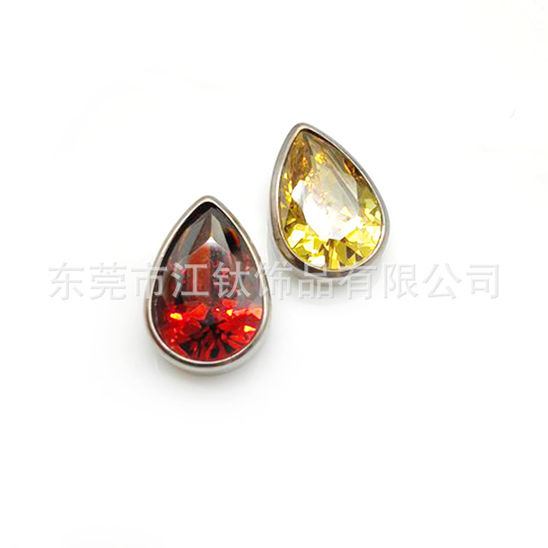 Picture of F136 titanium drop earring inlaid with 5A zircon G23 titanium alloy implant pole human body puncture jewelry teardrop ear bone nail