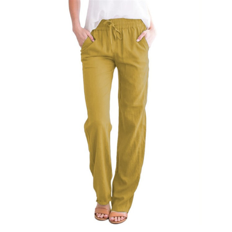 Picture of 2025 Cross-Border Ebay Amazon Wish Spring and Summer New Pure Color Cotton and Linen Loose Drawstring Casual Wide-Leg Pants for Women