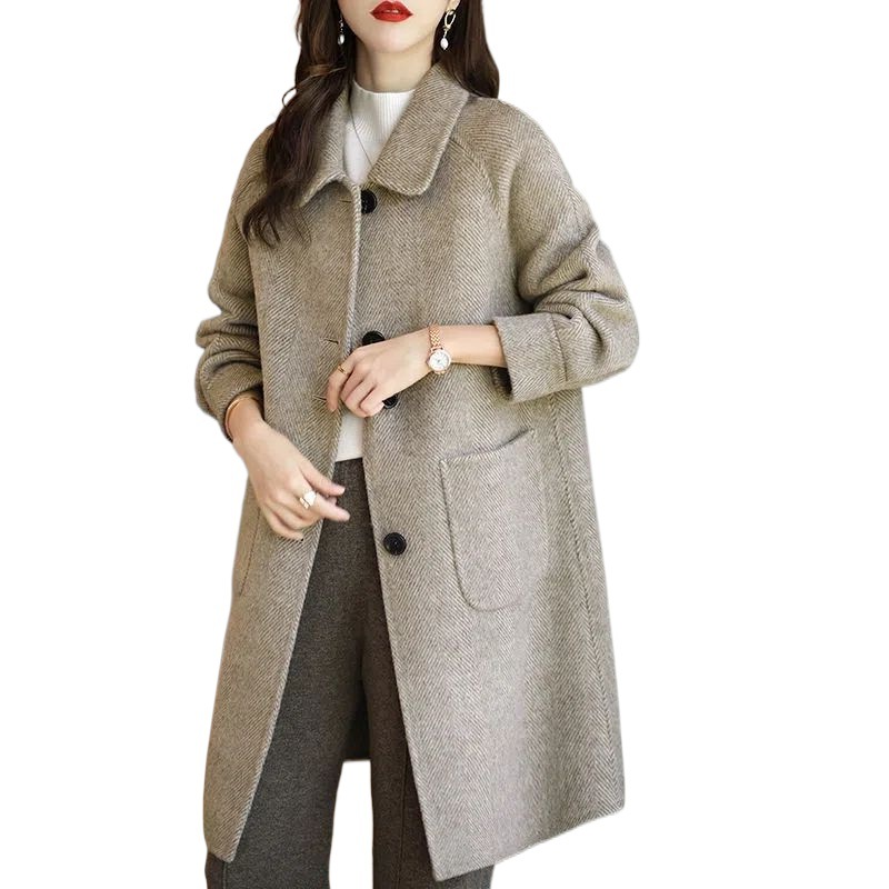 Picture of Cross-Border Woolen Outwear for Women 2024 Autumn and Winter New Style Small Thickeneded Korean Style Slim Elegant Mid-Length Woolen Trend