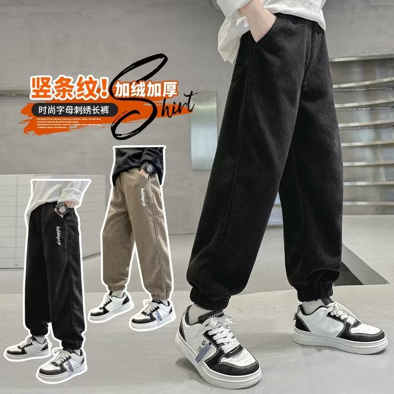 Picture of Boys' Pants Spring and Autumn 2023 New Children's Sports Trousers Big Boys One-piece Velvet fleece-lined Casual