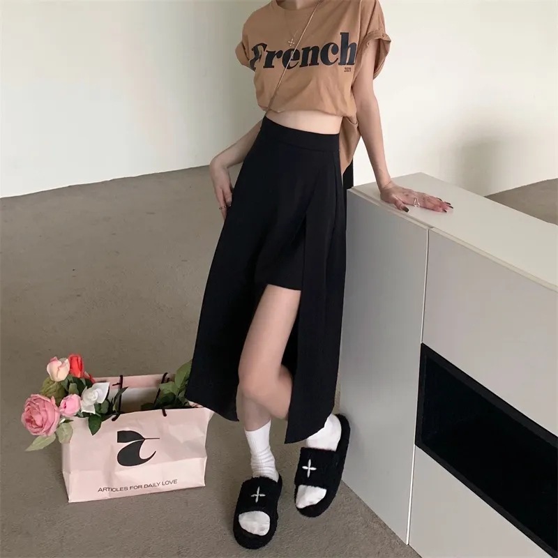Autumn and Winter mid-length skirt m women's plus size high waist slimming split A- line skirt black temperament commuter hip skirt