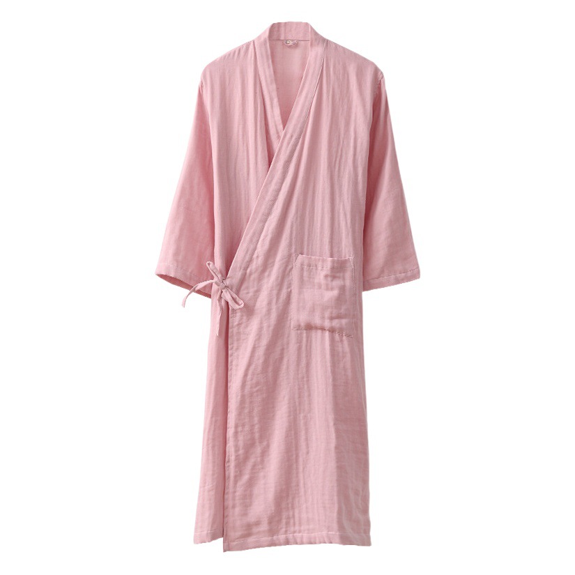 Spring and Summer Cotton Class A Three-layer Gauze Chinese Style Partial-breasted Bathrobe Bathrobe Nightgown Home Clothes Loose for Men and Women Couple