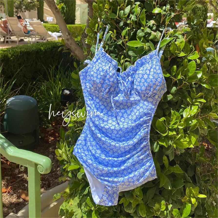 Source Factory Summer New Girls Retro Daisy Floral French Swimwear Women's Slim Fit Slimming Backless Hot Spring
