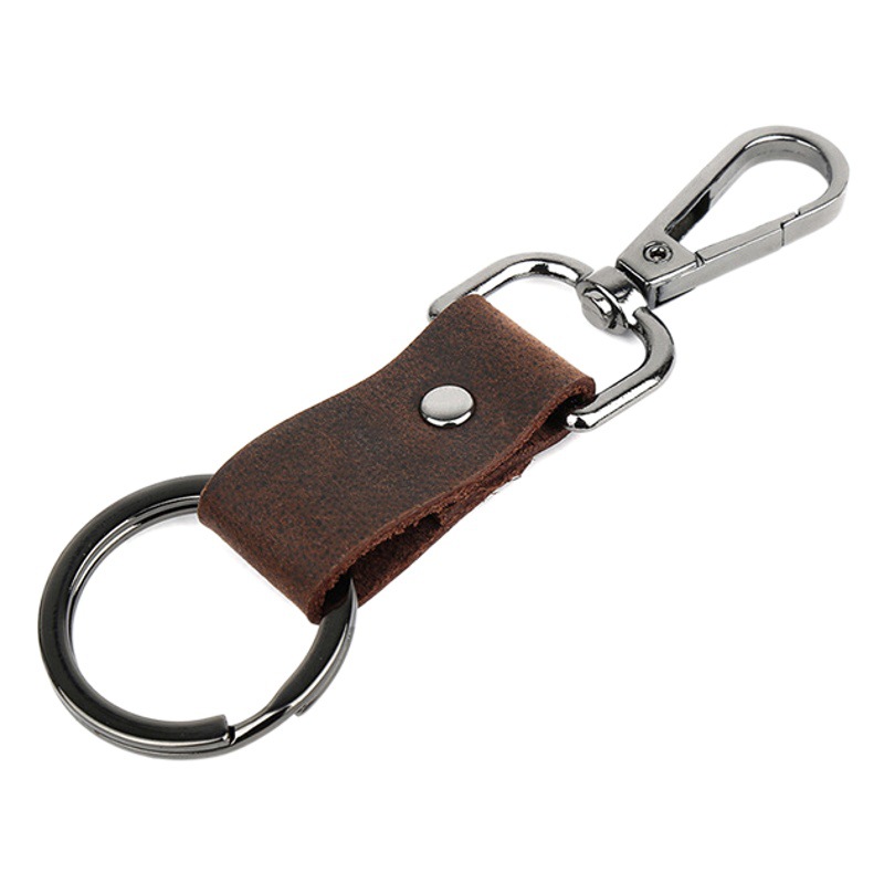 Joyir Cross-border Leather Keychain in stock Metal Car Leather Key Ring Anti-lost Couple Metal Hanging Ornaments