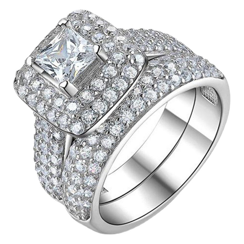Huajie Wish Cross Border Hot 925 Silver White Zircon Micro Inlay Ring Luxury Fashion Women Holiday Ring