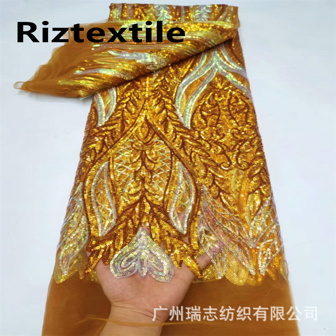 New European American African Double Color Sequin Dress Flower Sequin Fabric Fashion dress Clothing Fabric NET LACE