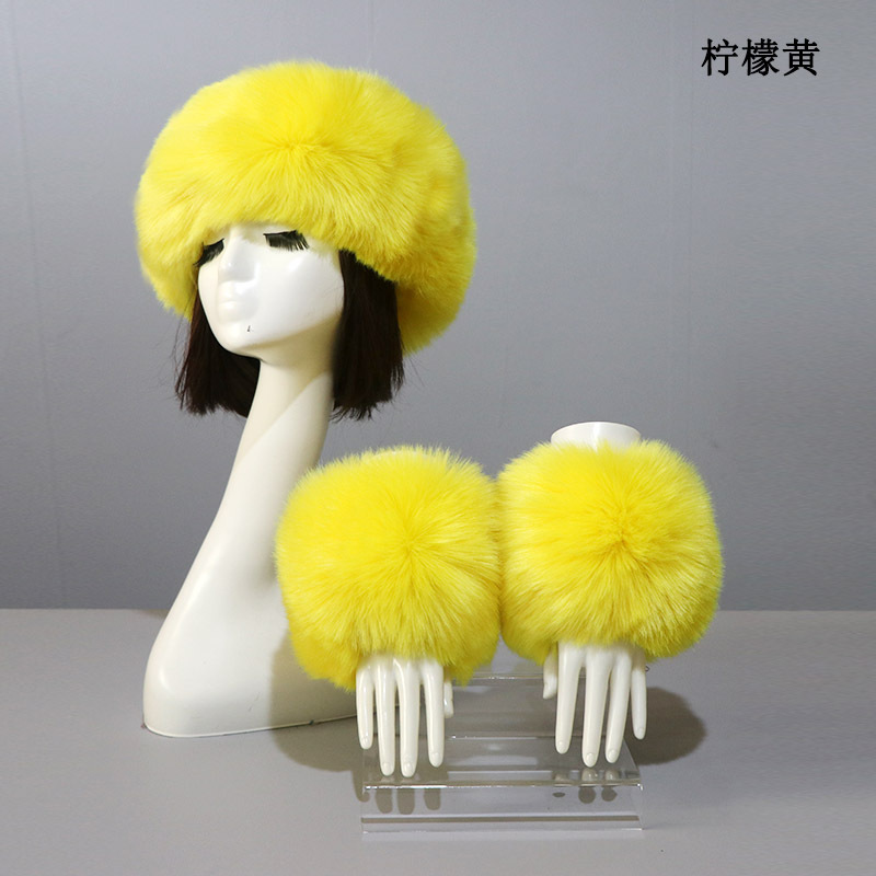 Picture of Hat Cuff Set Autumn and Winter Warm Imitation Fur Empty Top Hat Imitation Fox Mao Mao Cuff Foreign Trade Beanie Hat for Women
