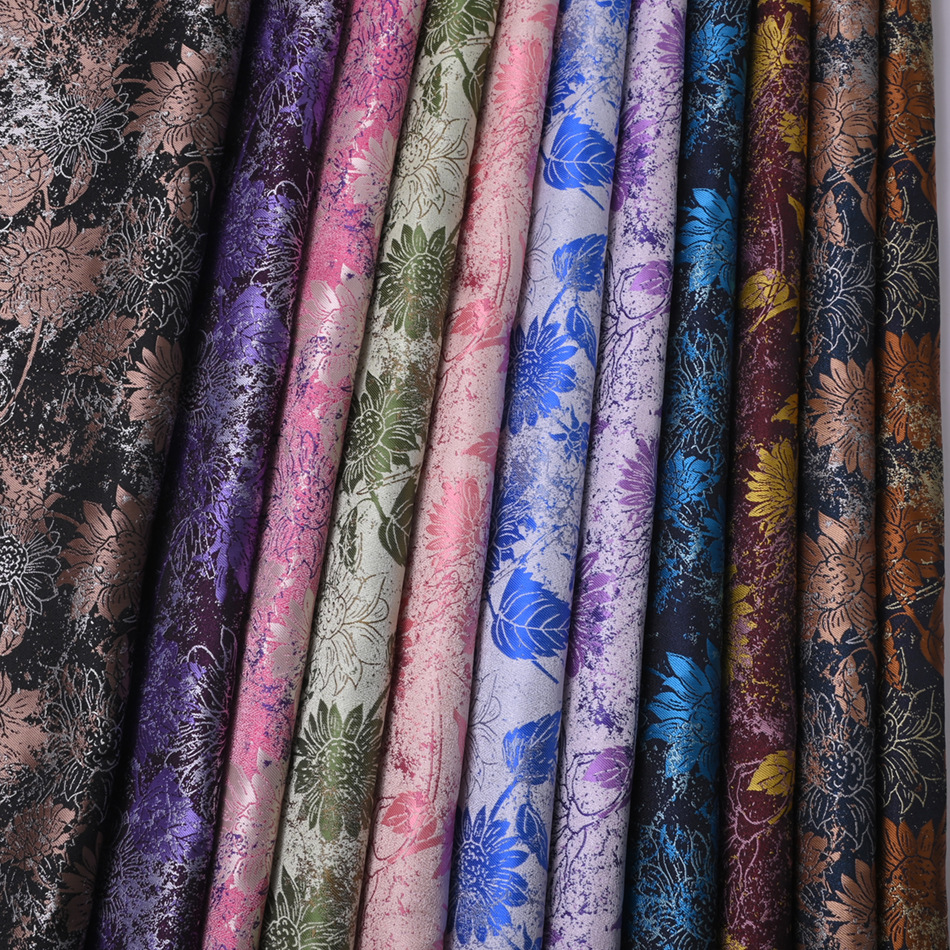 Manufacturers directly supply jacquard cloth sunflower purple pink flower vintage aged fine craft clothing home decoration fabrics