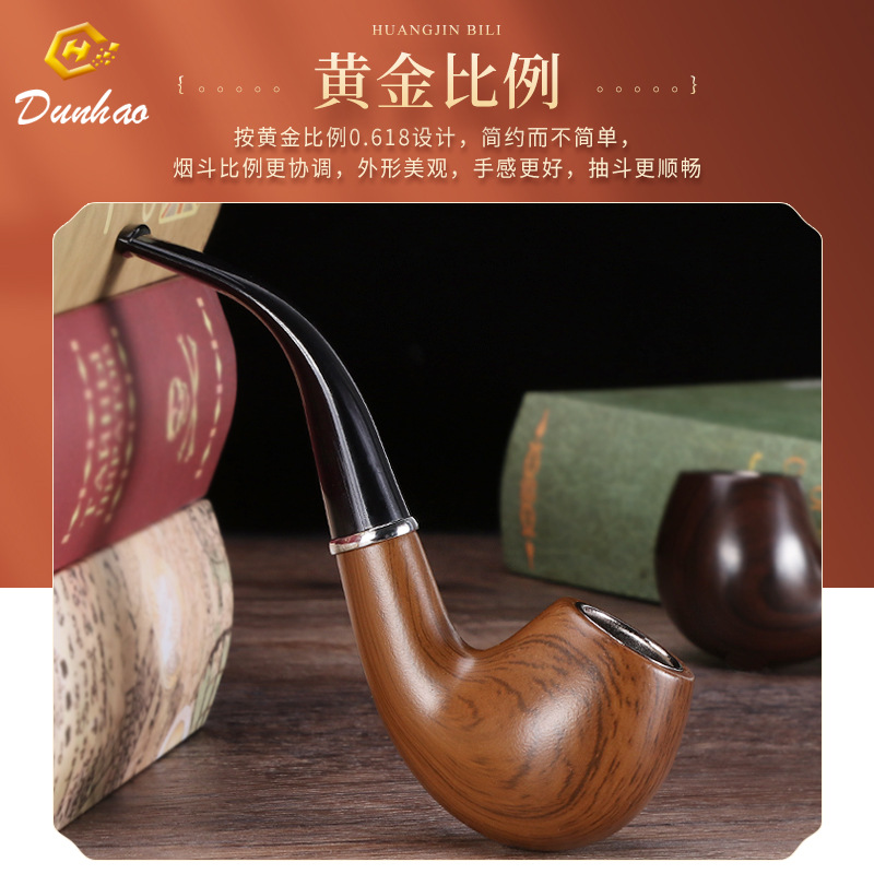 Picture of New Imitation Ebony Boutique Polished Resin Ring Pipe Vintage Hammer Craft Vintage Smoothed Curved Smoking Tools