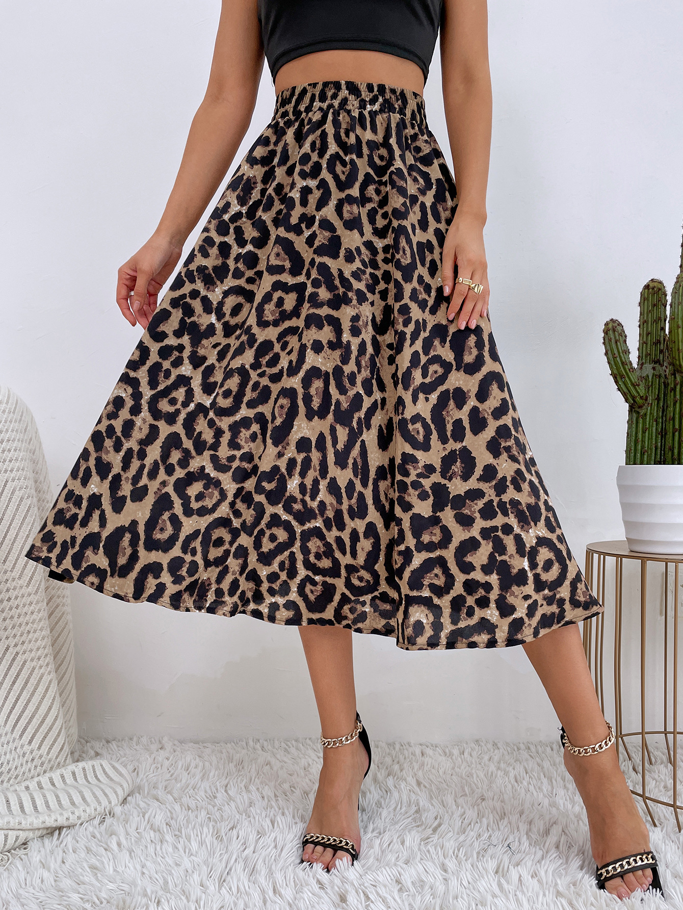 52398# Europe and the United States cross-border INS casual skirt women's new best selling explosions chiffon leopard skirt tide