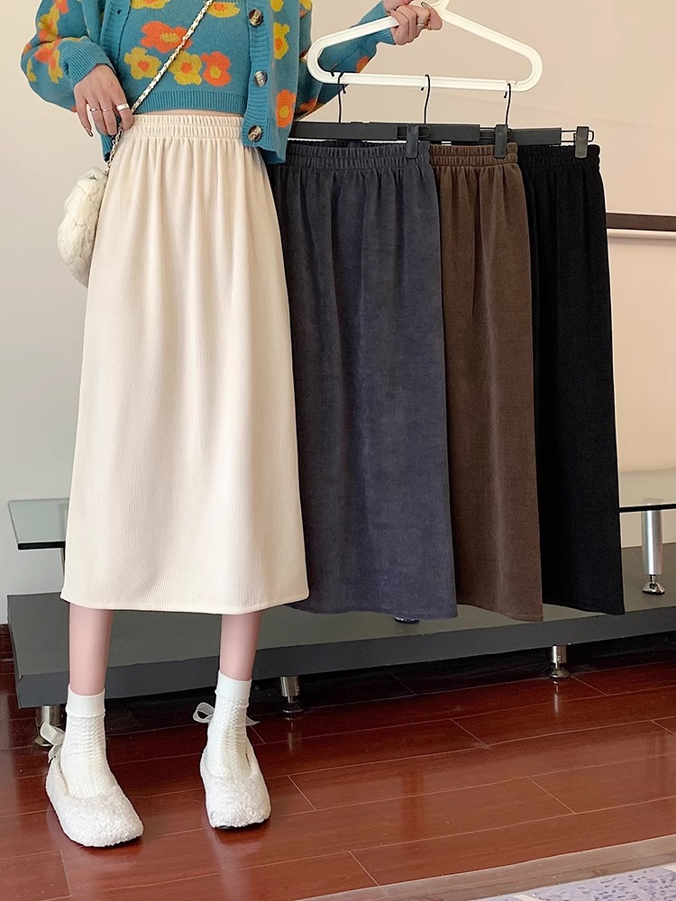 2024 Autumn and Winter New Corduroy Skirt Women's High Waist Slimming Mid-length A- line Skirt Fashionable Korean Style Hip Skirt