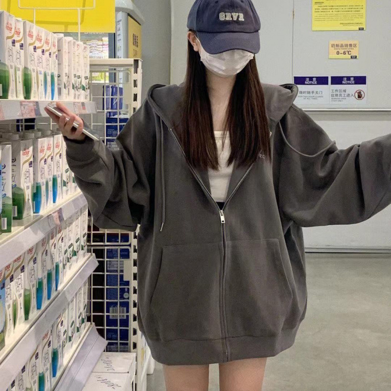 Picture of Hooded Sweater Jacket Women's 2024 New Retro Spring Autumn Winter fleece-lined Thickened All-match Loose Zipper Casual Cardigan