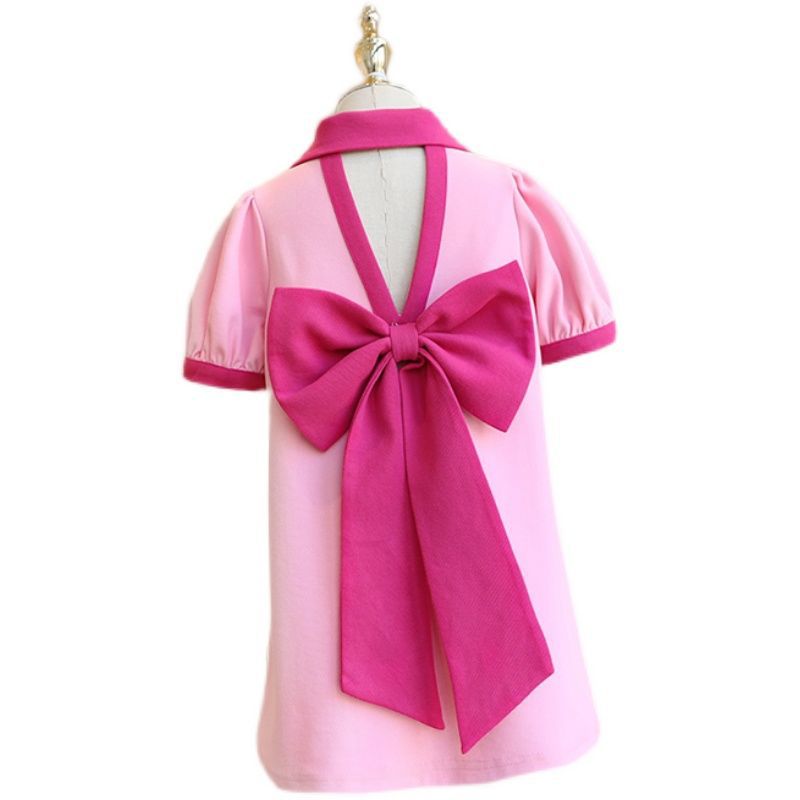 Picture of Girls' Fashionable Dresses 2024 Summer New Children's Cute Short-Sleeved Skirts Girls Bow Princess Dresses Trendy